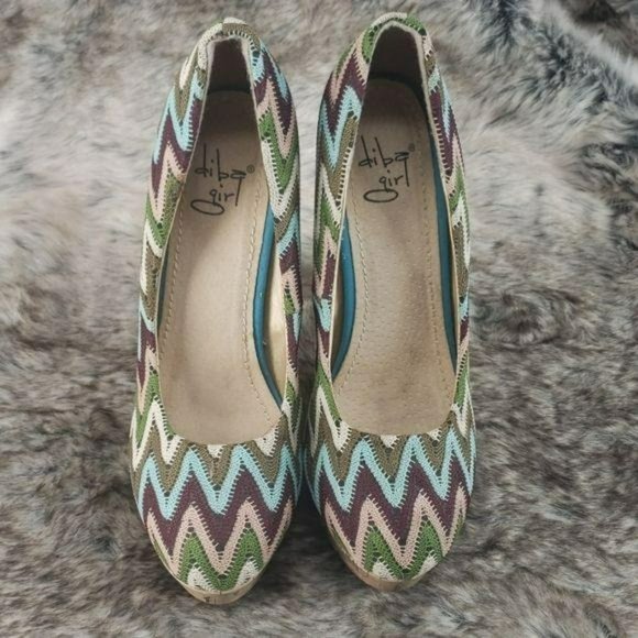 Diba Girls Chevron Print High Heel Cork Heels Size 6.5 Medium - Picture 5 of 8
